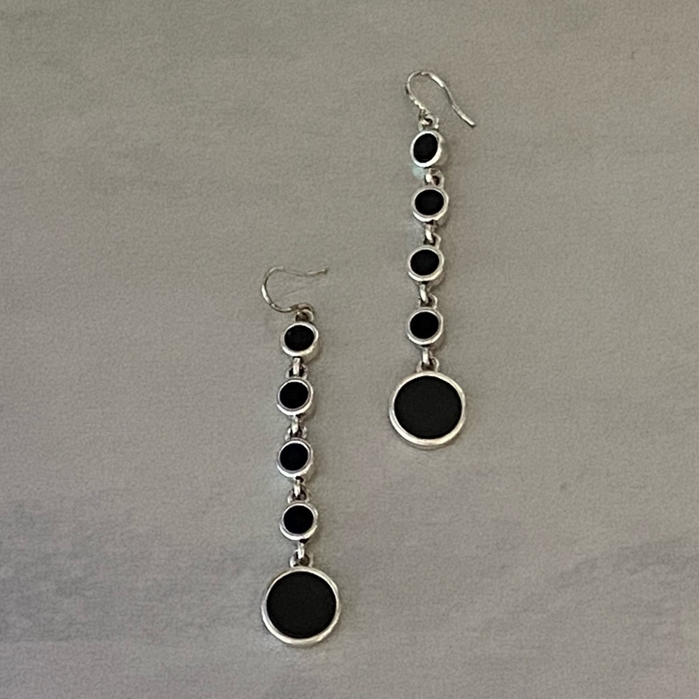 Cute Kenneth Cole Silvertone and Black Circles Earrings
